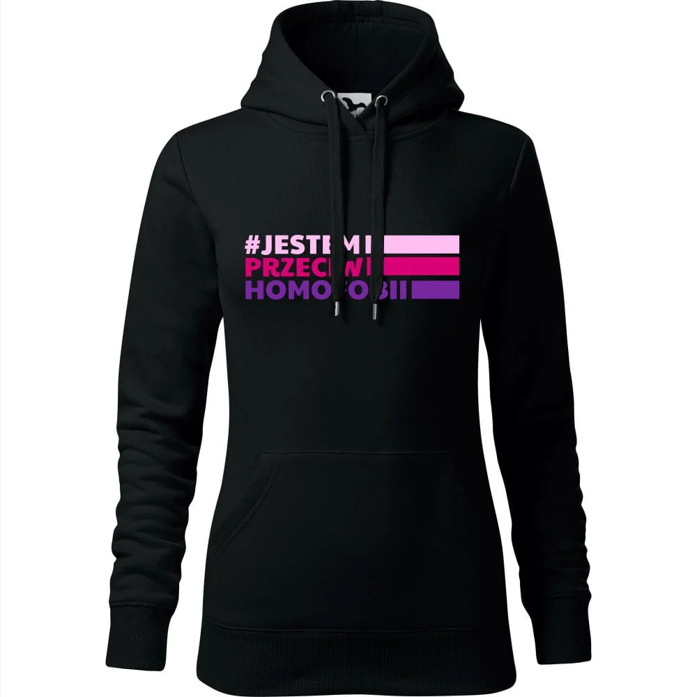 Damska Bluza Z Kapturem - Jestem Przeciw Homofobii Czarny 2xl