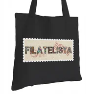 Torby i wózki na zakupy - Torba Bawełniana dla Filatelisty Czarna Prezent ekologiczna Trwały Nadruk - miniaturka - grafika 1