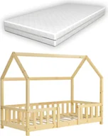 Łóżka dla dzieci i młodzieży - Łóżko dziecięce "Sisimiut" w stylu domowym z materacem i zabezpieczeniem przed wypadnięciem drewno sosnowe 80 x 160 cm kolory drewna - miniaturka - grafika 1