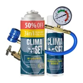 Serwis klimatyzacji - Gaz do klimatyzacji ClimaSet 3w1 R134a 626g, z przewodem z manometrem i odświeżaczem do klimatyzacji - miniaturka - grafika 1