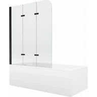 Wanny - Mexen Cubik wanna prostokątna 160 x 70 cm z obudową i parawanem 3-skrzydłowym 120 cm, transparent, czarny - miniaturka - grafika 1