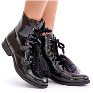 Botki damskie - Lakierowane Botki Ocieplane Na Zamek S.Barski HY42-991 Czarne - miniaturka - grafika 1