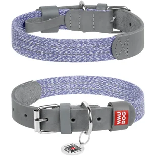 Obroża dla psa z naturalnej skóry i bawełny recyklingowej WAUDOG Classic, szara, rozmiar L, 38-49 cm, 25 mm - Obroże dla psów - miniaturka - grafika 1