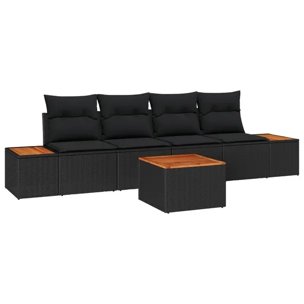 Zestaw Sof Ogrodowych Modularny Czarno-Brązowy Polirattan 2xSofa, 2xSiedzi