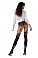 Rajstopy - TI112 Rajstopy czarno-fioletowe - PASSION stocking & tights - miniaturka - grafika 1