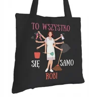 Torby i wózki na zakupy - Torba Bawełniana dla Sprzątaczki Czarna Prezent ekologiczna Trwały Nadruk - miniaturka - grafika 1