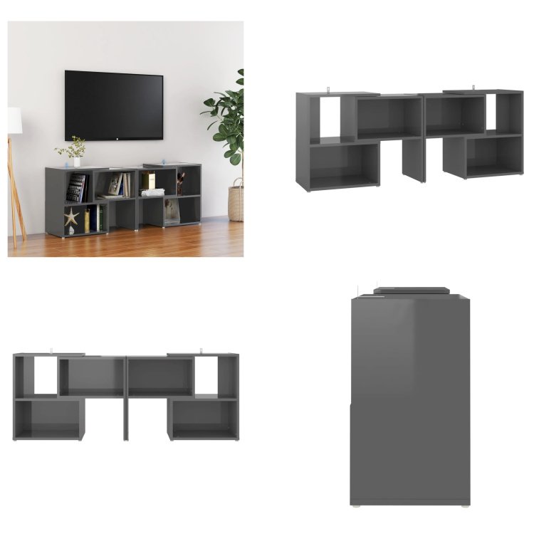 vidaXL Szafka pod TV wysoki połysk szara 104x30x52cm materiał drewnopochodny - szafka pod TV - szafki pod TV - meble pod TV - szafka pod TV