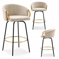 Taborety i hokery - Obrotowe Krzesło Barowe Z Kubełkowym Siedziskiem Clara Krem Złoty - miniaturka - grafika 1