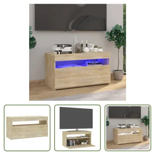 The Living Store Szafka pod telewizor z oświetleniem LED dąb sonoma 75x35x40 cm - Szafki RTV - miniaturka - grafika 1