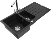 Zlewozmywaki z baterią - Mexen Andres zlewozmywak granitowy 1,5-komorowy z ociekaczem i baterią kuchenną Duero, czarny - 6515-77-671600-00 - miniaturka - grafika 1