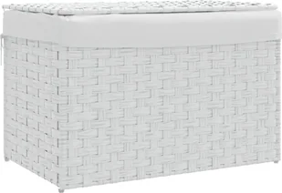 vidaXL Kosz na pranie z pokrywą Biały 55,5x35x34 cm Poli rattan - Kosze na bieliznę - miniaturka - grafika 1