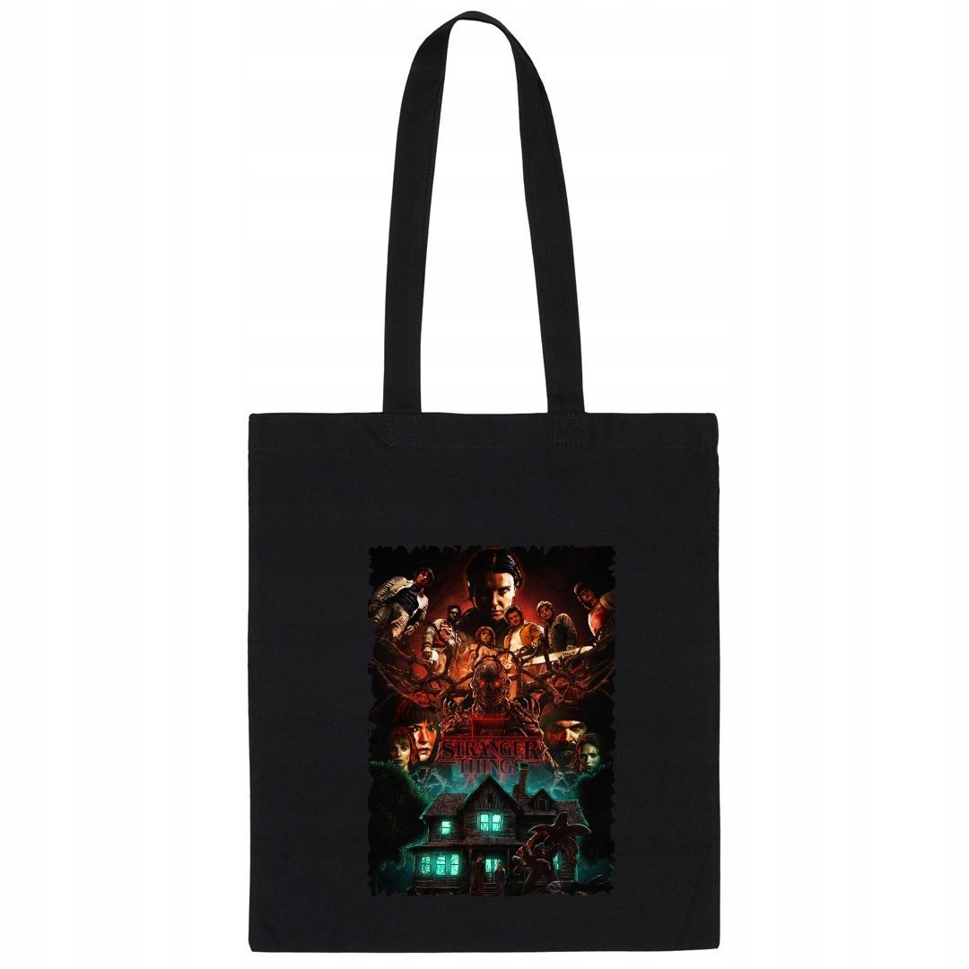 STRANGER THINGS TORBA CZARNA SHOPERKA NA RAMIĘ BAWEŁNIANA GRUBA