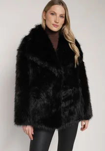Czarna Kurtka Futerko o Dwurzędowym Kroju Oversize Nevisa - Kurtki damskie - miniaturka - grafika 1