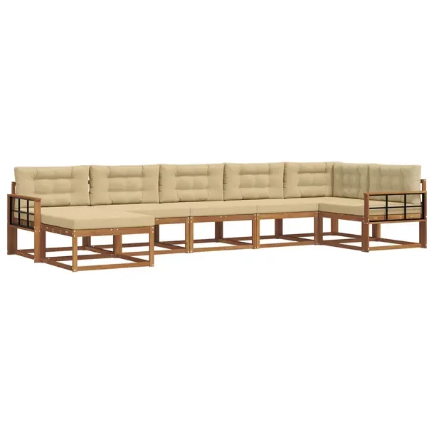 Zestaw sof na zewnątrz z poduszką 7 szt. Naturalny i Beżowy