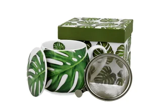 Kubek z zaparzaczem i pokrywką porcelanowy, baryłka DUO MONSTERA 430 ml - Kubki - miniaturka - grafika 1