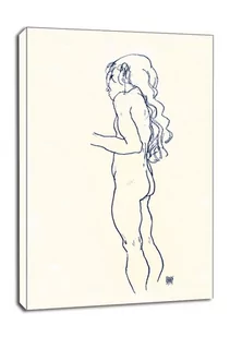 Standing Nude Girl, Facing Left, Egon Schiele - obraz na płótnie Wymiar do wyboru: 70x100 cm - Obrazy i zdjęcia na płótnie - miniaturka - grafika 1