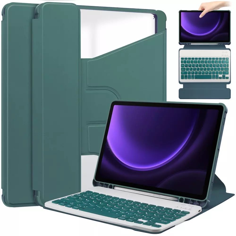 Etui na tablet 4kom.pl Etui 360 i KLAWIATURA do Samsung Galaxy Tab S9/ S9 FE/ S10 FE 10.9 na Rysik, zielone