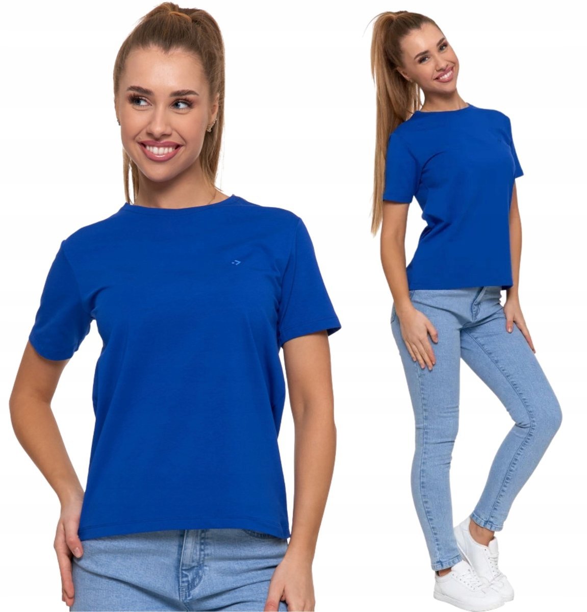 Damska Koszulka T-Shirt Bawełna PREMIUM Wygodna NIEBIESKI Gładka MORAJ XXL