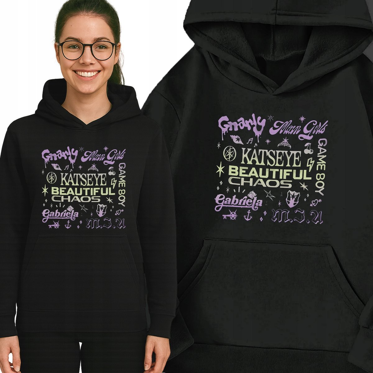Bluza Czarna Z Kapturem KATSEYE SONGS Muzyka K-pop Idolki Prezent - M Wz