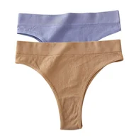 Majtki damskie - Stringi z wysokim stanem 2 szt. - Niebieski + beżowy L/XL - miniaturka - grafika 1