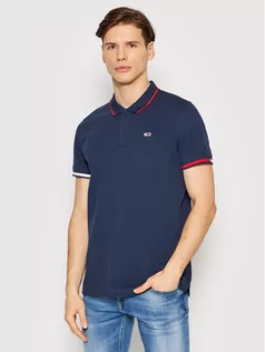 Koszulki męskie - Tommy Jeans Polo Red Flag DM0DM12963 Granatowy Regular Fit - grafika 1