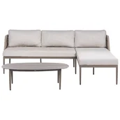 Meble ogrodowe - Narożnik ogrodowy ze stolikiem dla 3 osób LEFFE Lewostronny Beżowy - miniaturka - grafika 1