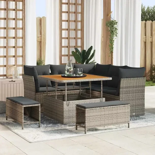 Zestaw Sofa Ogrodowa z Rattanu, Modułowa, Szara, 5 Osób