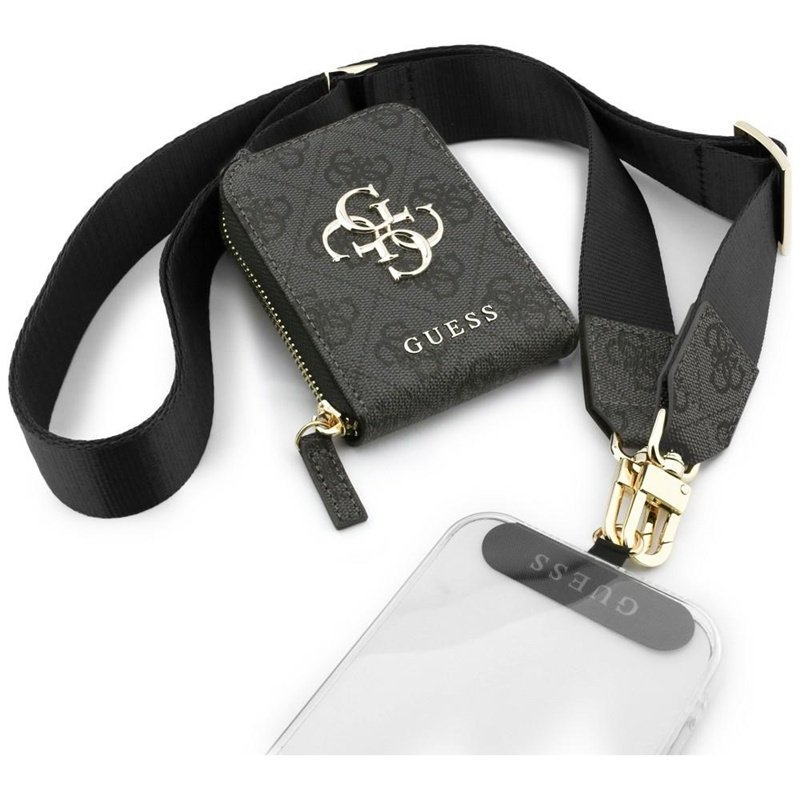 Guess Smycz do Telefonu Pasek Crossbody + Portfel Czarny Zestaw Metal Logo