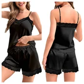 Piżamy damskie - Piżama satynowa dwuczęściowa z koronką - M - miniaturka - grafika 1