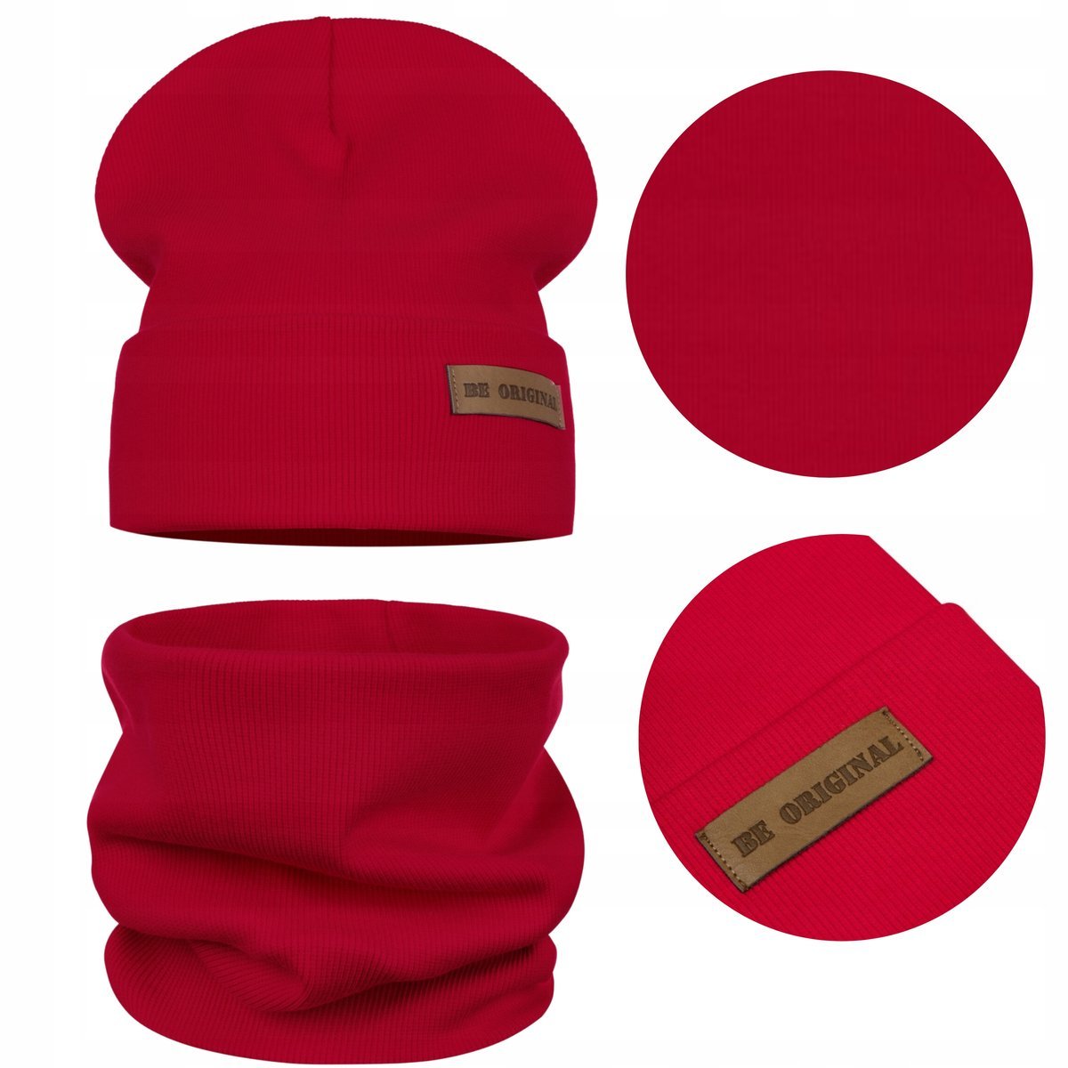 Wiosenny Dziecięcy Komplet Czapka Komin Bawełna Podwójny Materiał Czerwony