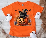 Koszulki dla dziewczynek - Koszulka z dynią - kolor pomarańczowy wzór kotdynia16 - miniaturka - grafika 1