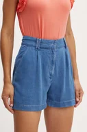 Spodenki damskie - Guess szorty damskie kolor niebieski gładkie high waist W4GD54 D5CD2 - miniaturka - grafika 1