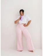 Spodnie damskie - WP eleganckie szerokie spodnie plus size - pudrowy róż - miniaturka - grafika 1