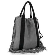 Torebki damskie - Vittoria Gotti Włoska Torebka Skórzana Shopper Bag w stylu Boho Szara - miniaturka - grafika 1