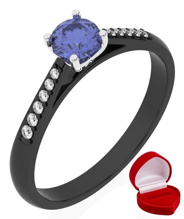 ZŁOTY PIERŚCIONEK ZARĘCZYNOWY 585 14k TANZANIT 0,30 ct CZARNE ZŁOTO R31