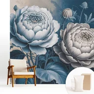 Tapety - Tapeta dekoracyjna flizelinowa stylowa nowoczesny motyw elegancka trwała i solidna - Kwiaty w odcieniach niebieskiego szarości - 250x250 - miniaturka - grafika 1