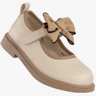 Buty dla dziewczynek - Półbuty Dziecięce Baleriny Na Rzepy Buty Z Kokardą Beżowe Apawwa M526 Beżowy 28 - miniaturka - grafika 1