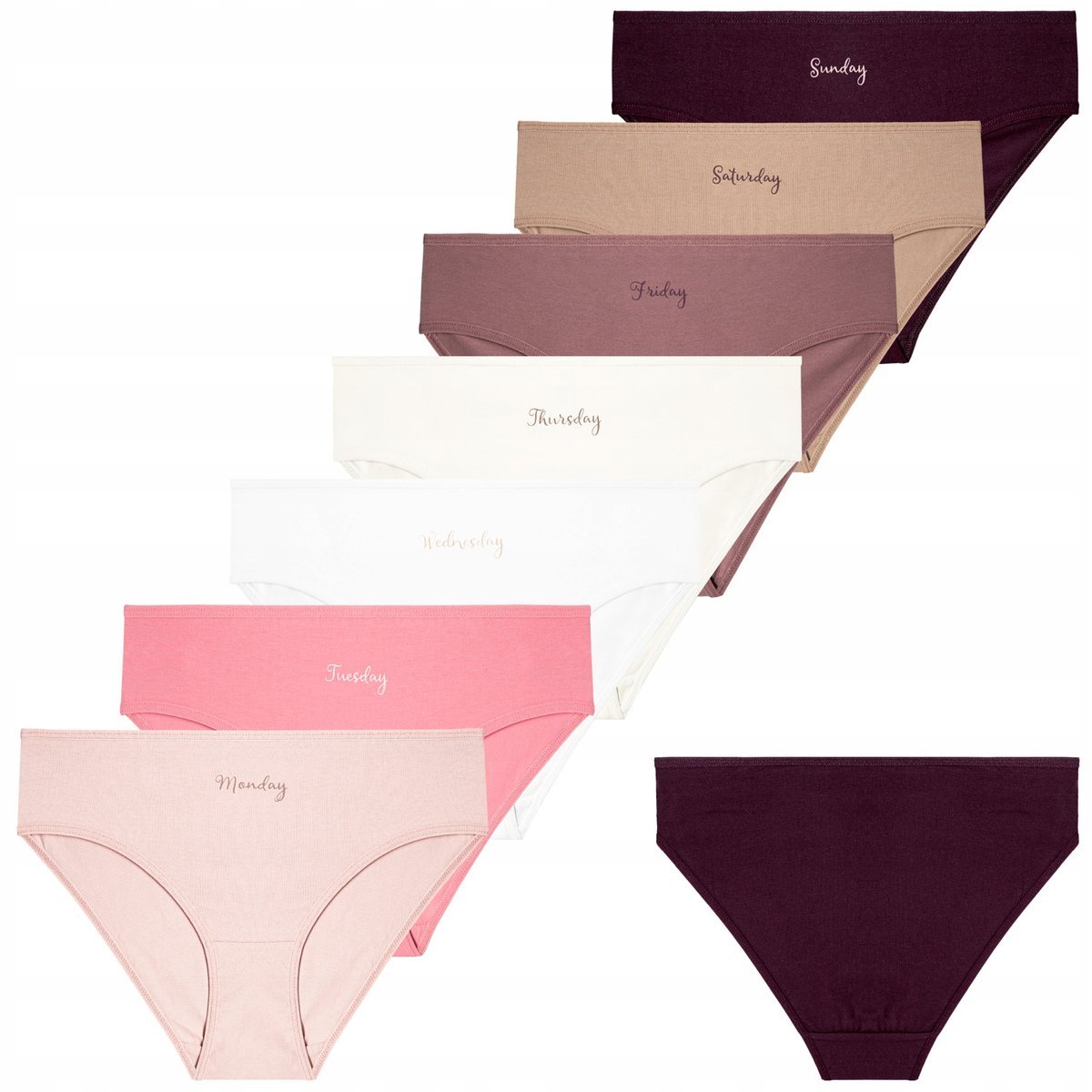 7X MAJTKI DAMSKIE BIKINI BAWEŁNIANE NA KAŻDY DZIEŃ TYGODNIA MORAJ XL
