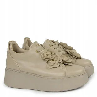 Beżowe półbuty sneakersy Carinii B10025-T43 skóra platforma modne r.36 - Półbuty damskie - miniaturka - grafika 1