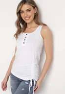 Bluzki damskie - Biały Asymetryczny Top z Bawełny na Ramiączkach Zapinany na Guziki i Wykończony Troczkiem Ulilama - miniaturka - grafika 1