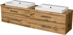 Szafka łazienkowa dąb naturalny 160 cm FOKUS NEW z blatem i dwiema umywalkami - Szafki łazienkowe Szafka łazienkowa dąb naturalny 160 cm FOKUS NEW z blatem i dwiema umywalkami - Szafki łazienkowe - miniaturka - grafika 1
