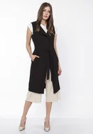 Płaszcze damskie - Długa kamizelka, km104 czarny - miniaturka - grafika 1