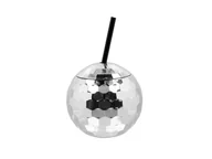 Kubki - Kubek Disco srebrny ze słomką - 1 szt. - miniaturka - grafika 1