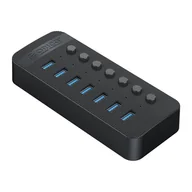 Złącza, przejściówki, adaptery - Hub CT2U3-7AB z włącznikami 7x USB-A - czarny ORICO - miniaturka - grafika 1