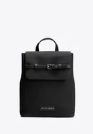 Torebki damskie - Damski plecak z imitacji skóry z dekoracyjnym paskiem czarno - złoty - miniaturka - grafika 1