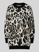 Swetry damskie - Sweter z dzianiny o kroju oversized z okrągłym dekoltem - miniaturka - grafika 1