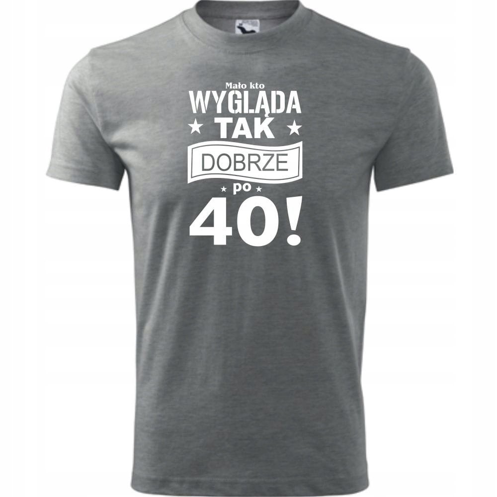 Męska Koszulka z Nadrukiem Mało kto wygląda tak dobrze po 40 na Prezent ciemnoszary melanż XL