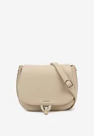 Torebki damskie - Ciemnobeżowa Dwukomorowa Torebka Listonoszka z Ozdobną Klapą Redavinae - miniaturka - grafika 1