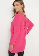 Swetry damskie - Fuksjowy Sweter z Wiskozą i Modalem oraz Ozdobnym Wiązaniem Zinnisca - miniaturka - grafika 1