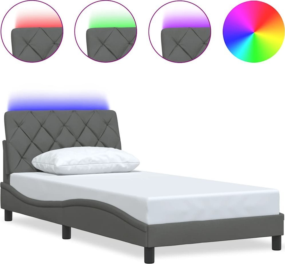 Rama łóżka z LED bez materaca Ciemnoszara 100x200 cm Tkanina